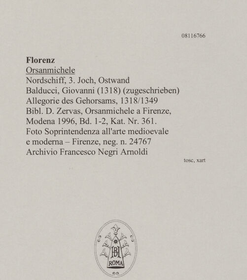 Rückseite von Soprintendenza all'arte medioevale e moderna  - Firenze [https://www.deutsche-digitale-bibliothek.de/content/lizenzen/rv-ez/] Allegorie des Gehorsam - , bh607645_recto. Foto.