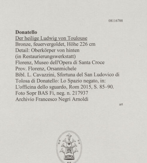 Rückseite von Sopr BAS Fi [https://www.deutsche-digitale-bibliothek.de/content/lizenzen/rv-ez/] Der heilige Ludwig von Toulouse - Detail: Oberkörper von hinten, in Restaurierungswerkstatt, bh607664_recto. Foto.