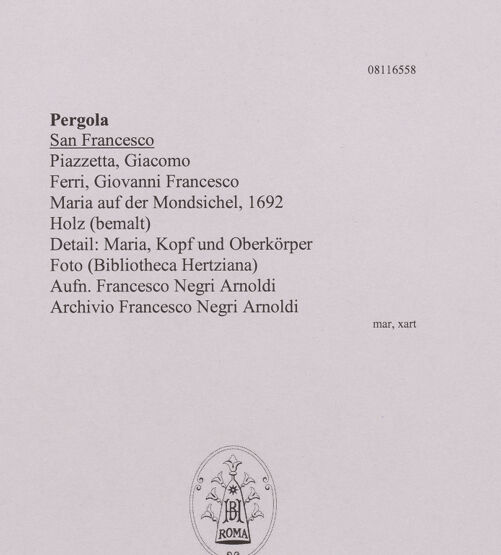 Rückseite von unbekannt [https://www.deutsche-digitale-bibliothek.de/content/lizenzen/rv-fz/] Maria auf der Mondsichel - Detail: Maria, Kopf und Oberkörper, bh607685_recto. Foto: Negri Arnoldi, Francesco.