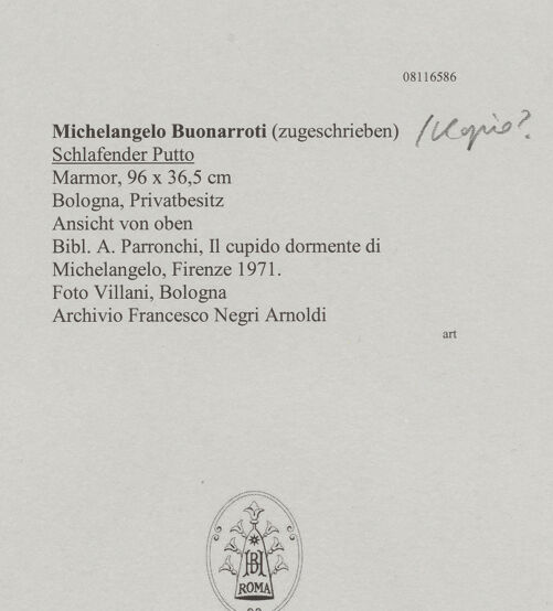 Rückseite von Villani [https://www.deutsche-digitale-bibliothek.de/content/lizenzen/rv-ez/] Schlafender Putto - Ansicht von oben, bh607732_recto. Foto.