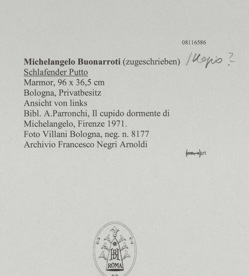 Rückseite von Villani [https://www.deutsche-digitale-bibliothek.de/content/lizenzen/rv-ez/] Schlafender Putto - Seitenansicht von links, bh607733_recto. Foto.