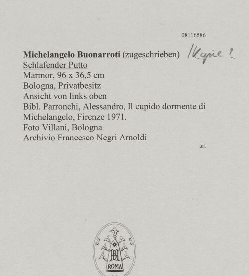 Rückseite von Villani [https://www.deutsche-digitale-bibliothek.de/content/lizenzen/rv-ez/] Schlafender Putto - Ansicht von links oben, bh607734_recto. Foto.