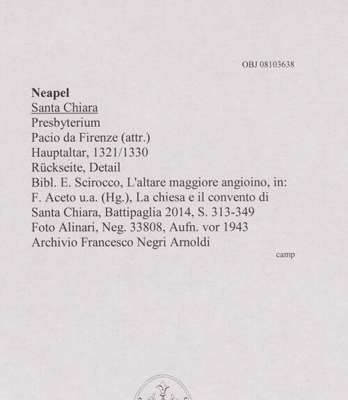 Rückseite von Alinari [https://www.deutsche-digitale-bibliothek.de/content/lizenzen/rv-ez/] Hauptaltar - Rückseite vor 1943, Detail, bh607905_recto. Foto.