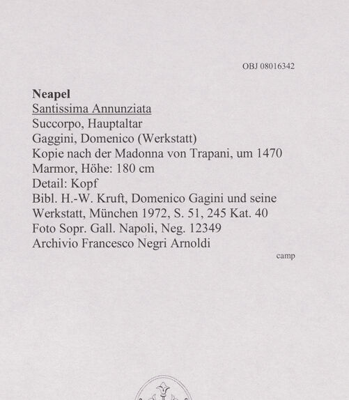 Rückseite von Sopr. Gall. Napoli [https://www.deutsche-digitale-bibliothek.de/content/lizenzen/rv-ez/] Kopie nach der Madonna von Trapani - Detail: Kopf, bh607918_recto. Foto.