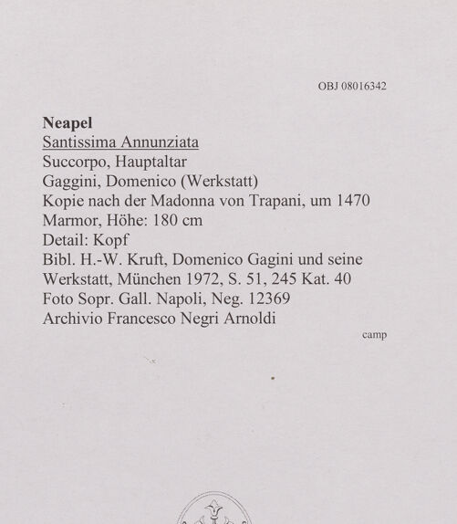 Rückseite von Sopr. Gall. Napoli [https://www.deutsche-digitale-bibliothek.de/content/lizenzen/rv-ez/] Kopie nach der Madonna von Trapani - Detail: Kopf, bh607919_recto. Foto.