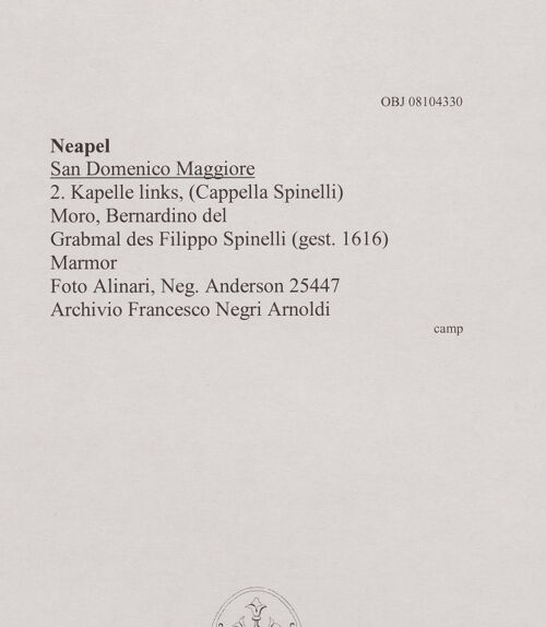 Rückseite von Alinari [https://www.deutsche-digitale-bibliothek.de/content/lizenzen/rv-ez/] Grabmal des Filippo Spinelli (gest. 1616) - Gesamtansicht, bh607922_recto. Foto.