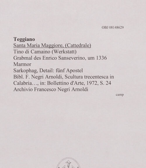 Rückseite von unbekannt [https://www.deutsche-digitale-bibliothek.de/content/lizenzen/rv-ez/] Grabmal des Enrico Sanseverino - Sarkophag, Detail: fünf Apostel, bh607934_recto. Foto.