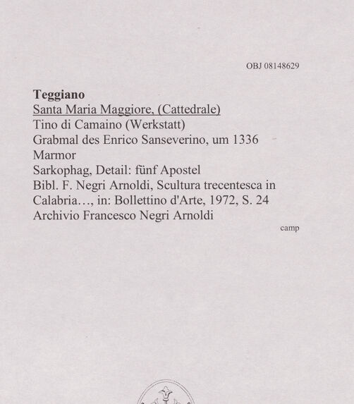 Rückseite von unbekannt [https://www.deutsche-digitale-bibliothek.de/content/lizenzen/rv-ez/] Grabmal des Enrico Sanseverino - Sarkophag, Detail: fünf Apostel, bh607935_recto. Foto.