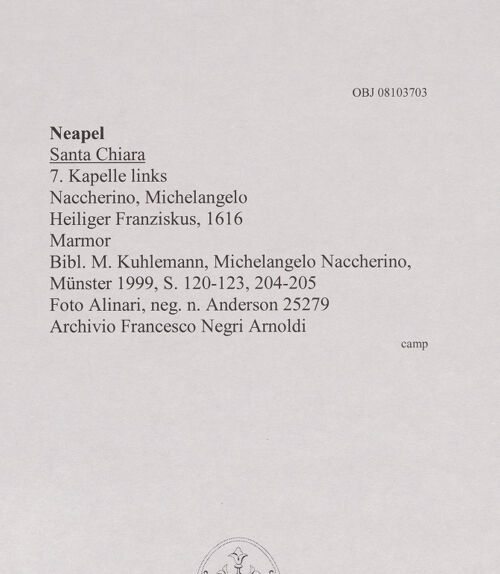 Rückseite von Alinari [https://www.deutsche-digitale-bibliothek.de/content/lizenzen/rv-ez/] Heiliger Franziskus - Gesamtansicht, bh607945_recto. Foto.