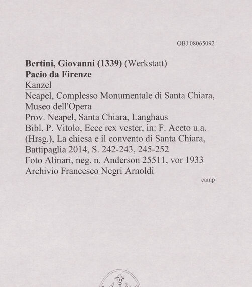 Rückseite von Alinari [https://www.deutsche-digitale-bibliothek.de/content/lizenzen/rv-ez/] Kanzel - Seitenansicht (vor 1943), bh607954_recto. Foto.