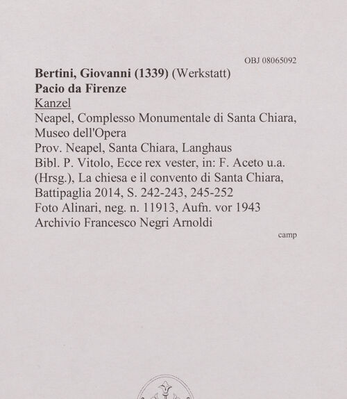 Rückseite von Alinari [https://www.deutsche-digitale-bibliothek.de/content/lizenzen/rv-ez/] Kanzel - Seitenansicht (vor 1943), bh607955_recto. Foto.