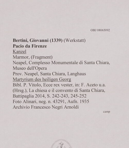 Rückseite von Alinari [https://www.deutsche-digitale-bibliothek.de/content/lizenzen/rv-ez/] KanzelMartyrium des Heiligen Georg - Gesamtansicht (vor 1943), bh607957_recto. Foto.