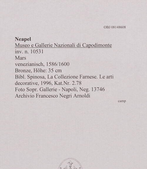 Rückseite von Soprintendenza Gallerie - Napoli [https://www.deutsche-digitale-bibliothek.de/content/lizenzen/rv-ez/] Mars - , bh607971_recto. Foto.