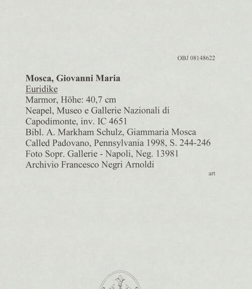 Rückseite von Soprintendenza Gallerie - Napoli [https://www.deutsche-digitale-bibliothek.de/content/lizenzen/rv-ez/] Euridike - Darstellung mit Holzrahmen., bh607976_recto. Foto.