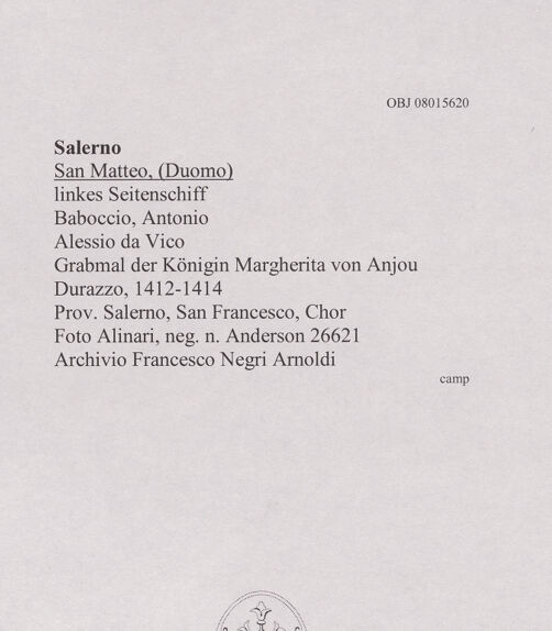 Rückseite von Alinari [https://www.deutsche-digitale-bibliothek.de/content/lizenzen/rv-ez/] Grabmonument der Königin Margherita von Anjou Durazzo - , bh607985_recto. Foto.