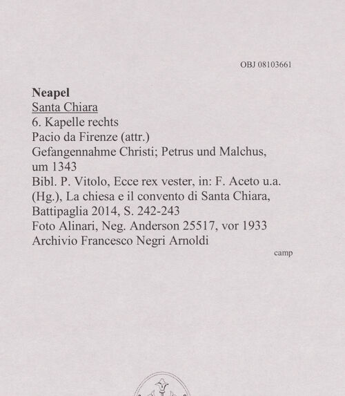 Rückseite von Alinari [https://www.deutsche-digitale-bibliothek.de/content/lizenzen/rv-ez/] Gefangennahme Christi; Petrus und Malchus - Gesamtansicht, bh607991_recto. Foto.