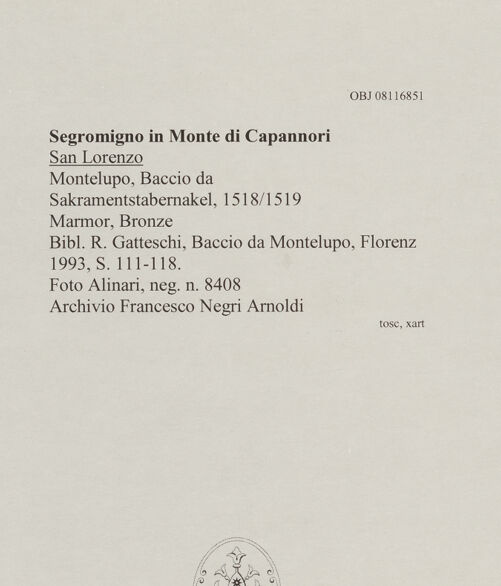 Rückseite von Alinari [https://www.deutsche-digitale-bibliothek.de/content/lizenzen/rv-ez/] Sakramentstabernakel - Früher Zustand mit Engelskopf links unten., bh608002_recto. Foto.