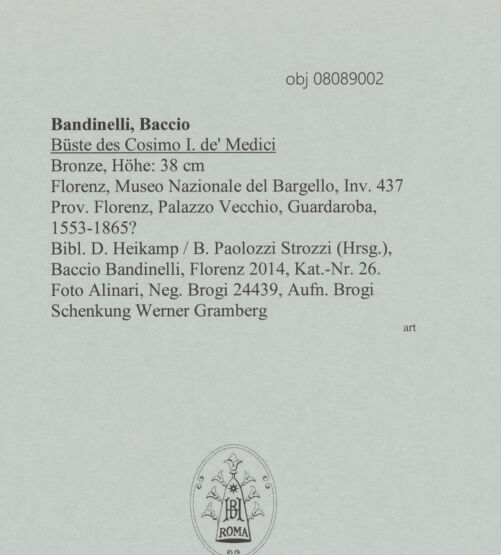 Rückseite von Alinari [https://www.deutsche-digitale-bibliothek.de/content/lizenzen/rv-ez/] Büste des Cosimo I. de' Medici - Gesamtansicht, bh608097_recto. Foto: Brogi.