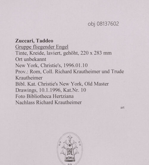 Rückseite von Bibliotheca Hertziana [https://www.deutsche-digitale-bibliothek.de/content/lizenzen/rv-ez/] Gruppe fliegender Engel - , bh608258_recto. Foto.