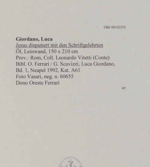 Rückseite von Vasari [https://www.deutsche-digitale-bibliothek.de/content/lizenzen/rv-ez/] Jesus disputiert mit den Schriftgelehrten - , bh608295_recto. Foto.