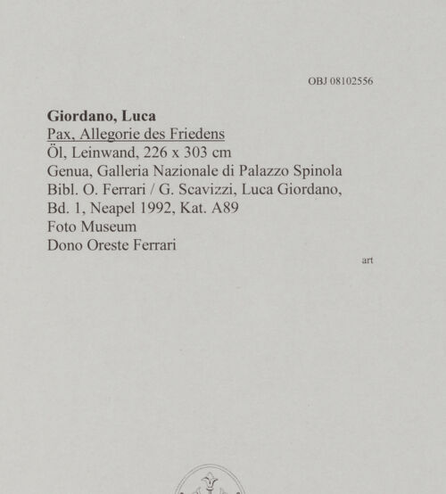 Rückseite von Galleria Nazionale di Palazzo Spinola [https://www.deutsche-digitale-bibliothek.de/content/lizenzen/rv-ez/] Pax, Allegorie des Friedens - , bh608317_recto. Foto.