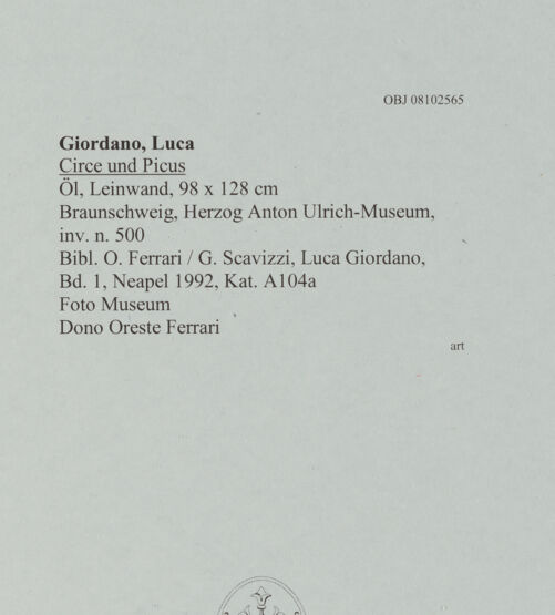 Rückseite von Herzog Anton Ulrich-Museum [https://www.deutsche-digitale-bibliothek.de/content/lizenzen/rv-fz/] Circe und Picus - , bh608326_recto. Foto.