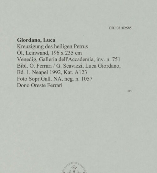 Rückseite von Soprintendenza Gallerie - Napoli [https://www.deutsche-digitale-bibliothek.de/content/lizenzen/rv-ez/] Kreuzigung des heiligen Petrus - , bh608351_recto. Foto.