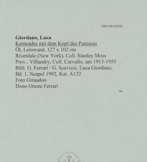 Rückseite von Giraudon [https://www.deutsche-digitale-bibliothek.de/content/lizenzen/rv-ez/] Karneades mit dem Kopf des Paniscus - , bh608355_recto. Foto.