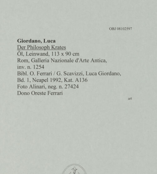 Rückseite von Alinari [https://www.deutsche-digitale-bibliothek.de/content/lizenzen/rv-ez/] Der Philosoph Krates - , bh608360_recto. Foto.