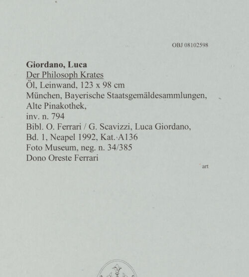 Rückseite von Bayerische Staatsgemäldesammlungen [https://www.deutsche-digitale-bibliothek.de/content/lizenzen/rv-ez/] Der Philosoph Krates - , bh608361_recto. Foto.