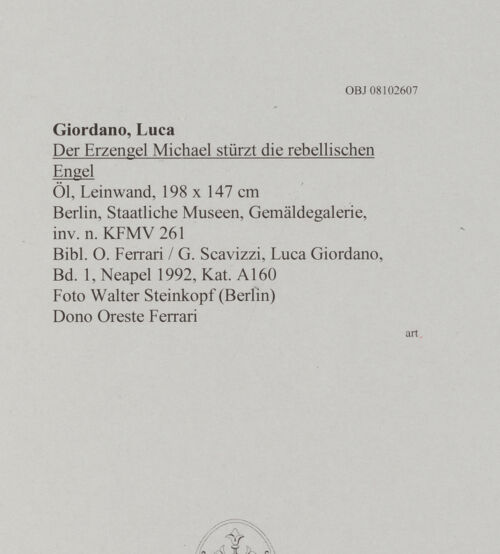 Rückseite von Steinkopf, Walter (Berlin) [https://www.deutsche-digitale-bibliothek.de/content/lizenzen/rv-ez/] Der Erzengel Michael stürzt die rebellischen Engel - , bh608366_recto. Foto.