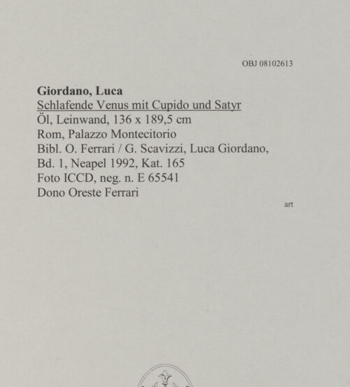 Rückseite von ICCD [https://www.deutsche-digitale-bibliothek.de/content/lizenzen/rv-ez/] Schlafende Venus mit Cupido und Satyr - , bh608375_recto. Foto.