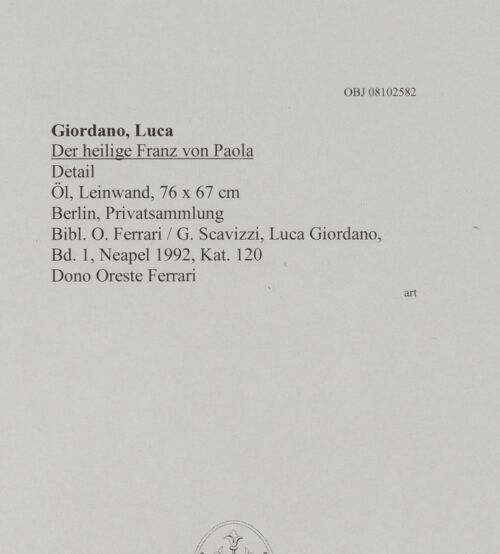 Rückseite von unbekannt [https://www.deutsche-digitale-bibliothek.de/content/lizenzen/rv-ez/] Der heilige Franz von Paola - Detail: Kopf, bh608390_recto. Foto.