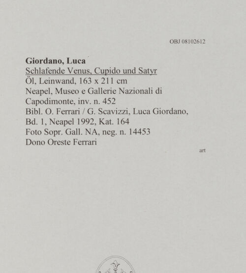 Rückseite von Soprintendenza Gallerie - Napoli [https://www.deutsche-digitale-bibliothek.de/content/lizenzen/rv-fz/] Venus, Cupido und Satyr - , bh608403_recto. Foto.