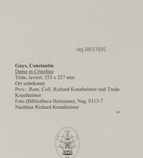 Rückseite von unbekannt [https://www.deutsche-digitale-bibliothek.de/content/lizenzen/rv-ez/] Dame in Crinoline - , bh608429_recto. Foto: Feist, Thomas?.