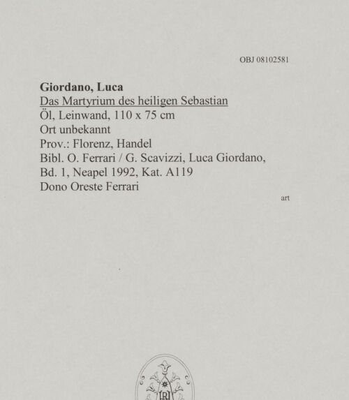 Rückseite von unbekannt [https://www.deutsche-digitale-bibliothek.de/content/lizenzen/rv-ez/] Das Martyrium des heiligen Sebastian - , bh608448_recto. Foto.