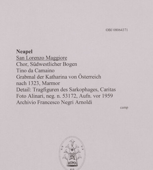 Rückseite von Alinari [https://www.deutsche-digitale-bibliothek.de/content/lizenzen/rv-ez/] Grabmal der Katharina von Österreich - Caritas, bh608480_recto. Foto.