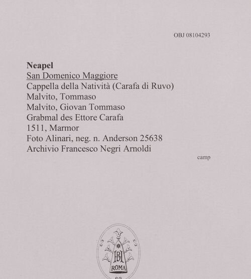 Rückseite von Alinari [https://www.deutsche-digitale-bibliothek.de/content/lizenzen/rv-ez/] Grabmal des Ettore Carafa - Gesamtansicht, bh608486_recto. Foto.