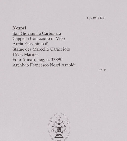 Rückseite von Alinari [https://www.deutsche-digitale-bibliothek.de/content/lizenzen/rv-ez/] Statue des Marcello Caracciolo - Gesamtansicht, bh608516_recto. Foto.