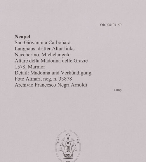 Rückseite von Alinari [https://www.deutsche-digitale-bibliothek.de/content/lizenzen/rv-ez/] Altare della Madonna delle Grazie - Detail: Madonna und Verkündigung, bh608517_recto. Foto.