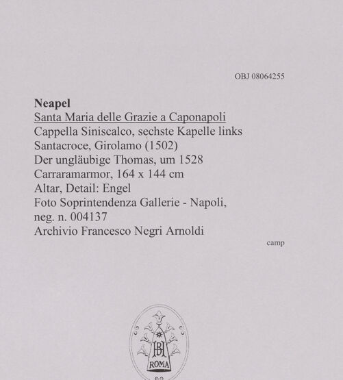 Rückseite von Soprintendenza Gallerie - Napoli [https://www.deutsche-digitale-bibliothek.de/content/lizenzen/rv-ez/] Der ungläubige Thomas - Detail: Engel (Detail des Altars), bh608536_recto. Foto.