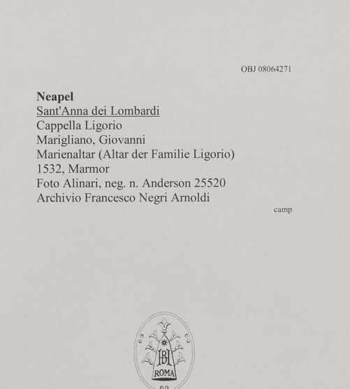 Rückseite von Alinari [https://www.deutsche-digitale-bibliothek.de/content/lizenzen/rv-ez/] Marienaltar (Altar der Familie Ligorio) - Gesamtansicht, bh608540_recto. Foto.