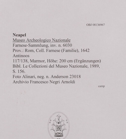 Rückseite von Alinari [https://www.deutsche-digitale-bibliothek.de/content/lizenzen/rv-ez/] Antinoos - , bh608545_recto. Foto.