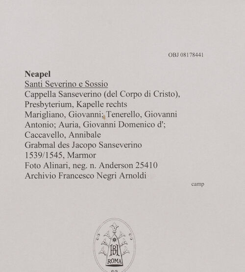 Rückseite von Alinari [https://www.deutsche-digitale-bibliothek.de/content/lizenzen/rv-ez/] Grabmal des Jacopo Sanseverino - Gesamtansicht, bh608550_recto. Foto.