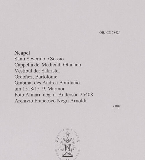 Rückseite von Alinari [https://www.deutsche-digitale-bibliothek.de/content/lizenzen/rv-ez/] Grabmal des Andrea Bonifacio - Gesamtansicht, bh608554_recto. Foto.