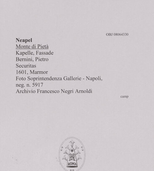 Rückseite von Soprintendenza Gallerie - Napoli [https://www.deutsche-digitale-bibliothek.de/content/lizenzen/rv-ez/] Securitas - , bh608563_recto. Foto.
