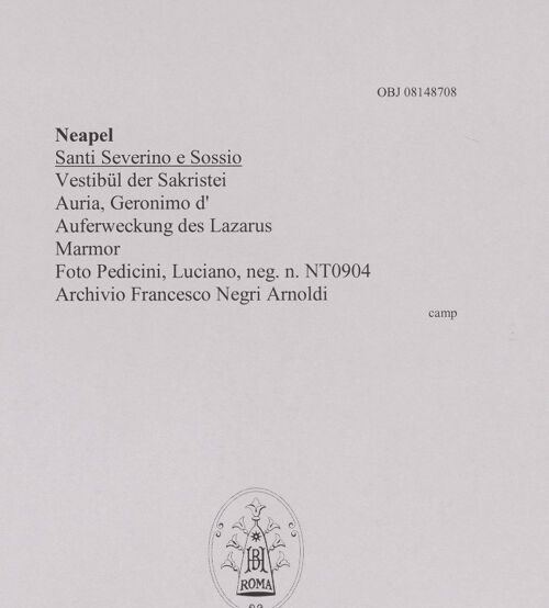 Rückseite von Pedicini, Luciano [https://www.deutsche-digitale-bibliothek.de/content/lizenzen/rv-ez/] Auferweckung des Lazarus - Gesamtansicht, bh608566_recto. Foto.