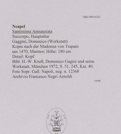 Rückseite von Sopr. Gall. Napoli [https://www.deutsche-digitale-bibliothek.de/content/lizenzen/rv-ez/] Kopie nach der Madonna von Trapani - Detail: Kopf, bh608567_recto. Foto.