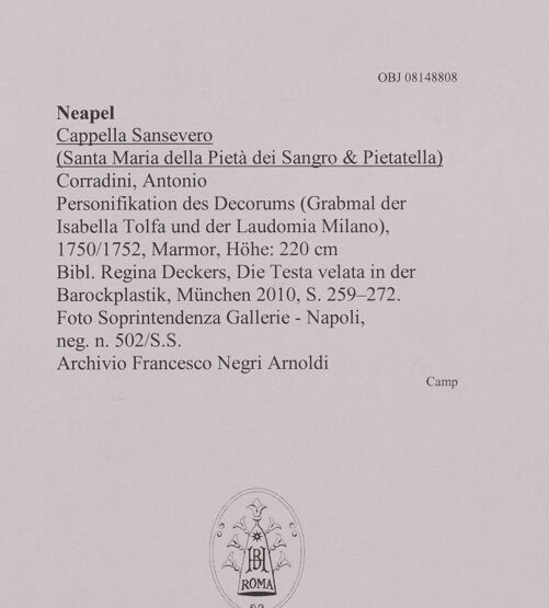 Rückseite von Soprintendenza Gallerie - Napoli [https://www.deutsche-digitale-bibliothek.de/content/lizenzen/rv-ez/] Personifikation des Decorums (Grabmal der Isabella Tolfa und der Laudomia Milano) - , bh608573_recto. Foto.