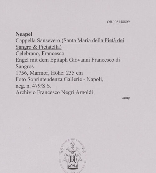 Rückseite von Soprintendenza Gallerie - Napoli [https://www.deutsche-digitale-bibliothek.de/content/lizenzen/rv-ez/] Engel mit dem Epitaph Giovanni Francesco di Sangros - , bh608574_recto. Foto.